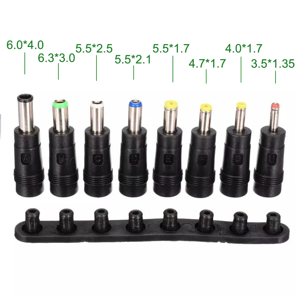 1Set 8pcs Universal AC DC Power Adapter Tips 8 in 1 Socket Plug Charger