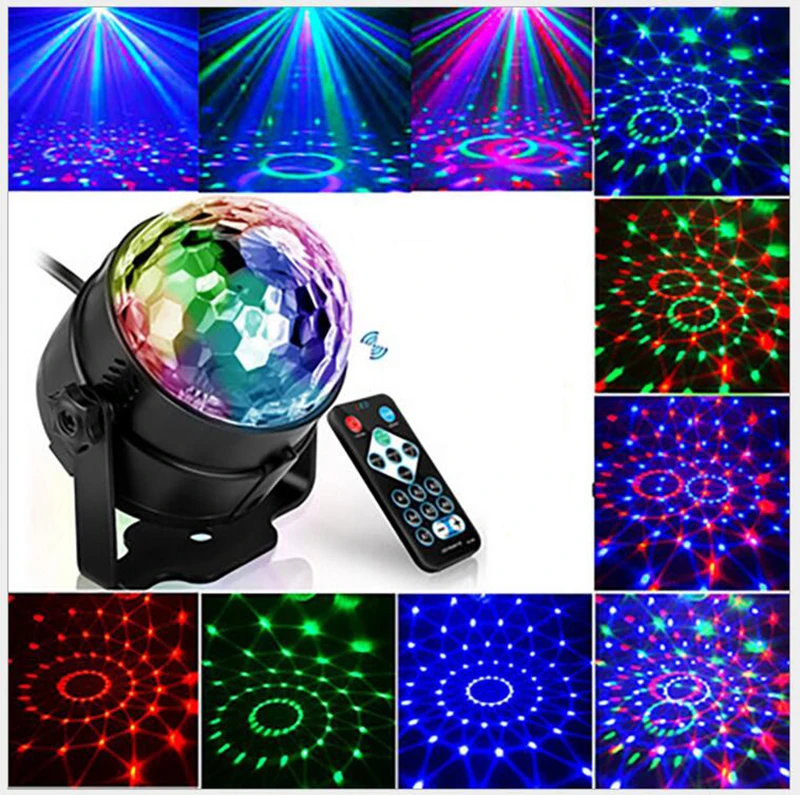 Мини дистанционный ЖК RGB кристалл магический вращающийся шар сценические огни звук активированный диско свет музыка рождество KTV Вечерние