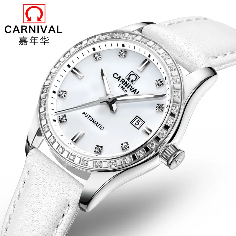 

2019 Women's Watch CARNIVAL Modern Fashion Women Automatic Machinery Luxury student Leather Ladies Waterproof Relogio femenino