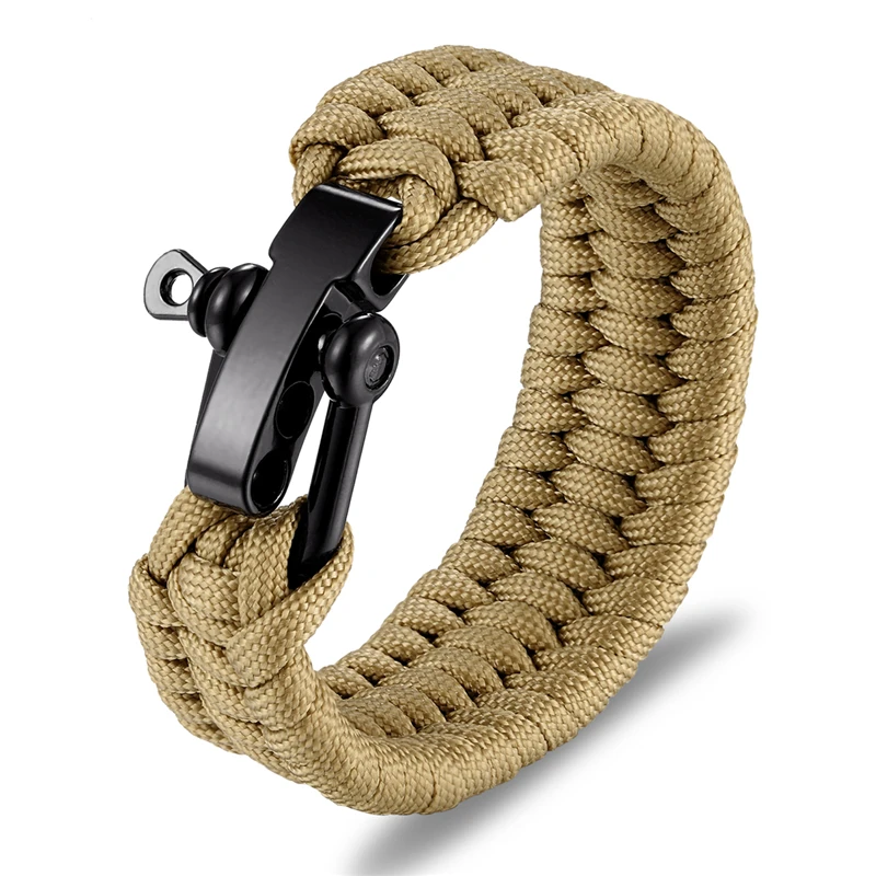 Outdoor Camping Stainless Steel Bracelet Men Paracord Parachute Rope Wristband Survival Bracelet Homme Handmade Braided Jewelry