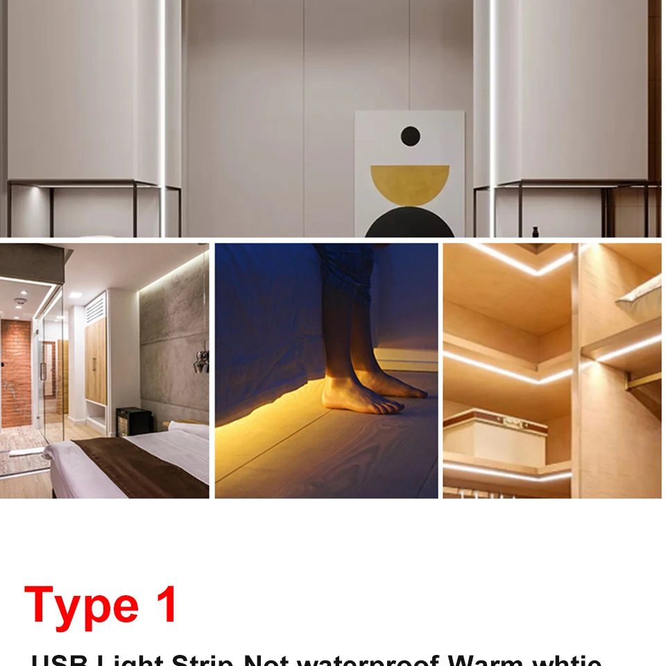 FOXGBF Motion sensor LED Night light Bed Cabinet Stairs light USB LED Strip lamp 5V For TV Backlight lighting 1M 2M 3M 4M 5M (10)