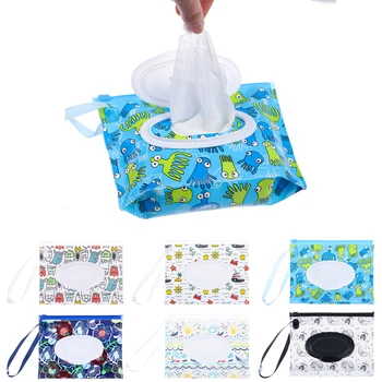 Cartone animato EVA riutilizzabile borsa per salviettine umidificate con cinturino a scatto scatola per salviettine umidificate per bambini custodia per salviette ecologiche contenitore per salviette portatile