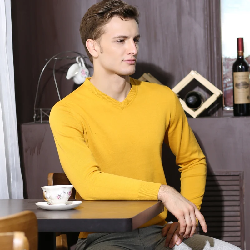 Модный брендовый свитер, мужские пуловеры, Облегающие джемперы, вязаные, v-образный вырез, одноцветные, Осенние, корейский стиль, повседневная мужская одежда