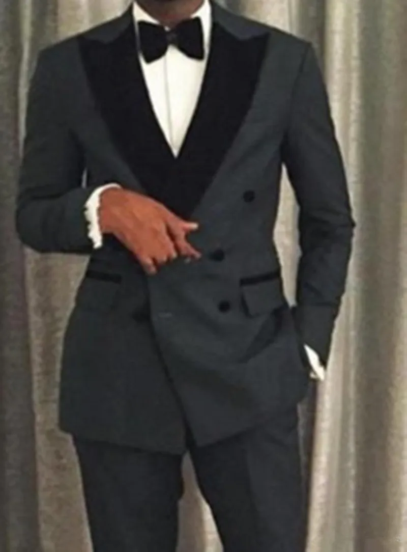 Double-Breasted Groomsmen Peak Black Lapel Groom Tuxedos 2 Pieces Men Suits for Wedding Prom Best Man Blazer ( Jacket+Pants)