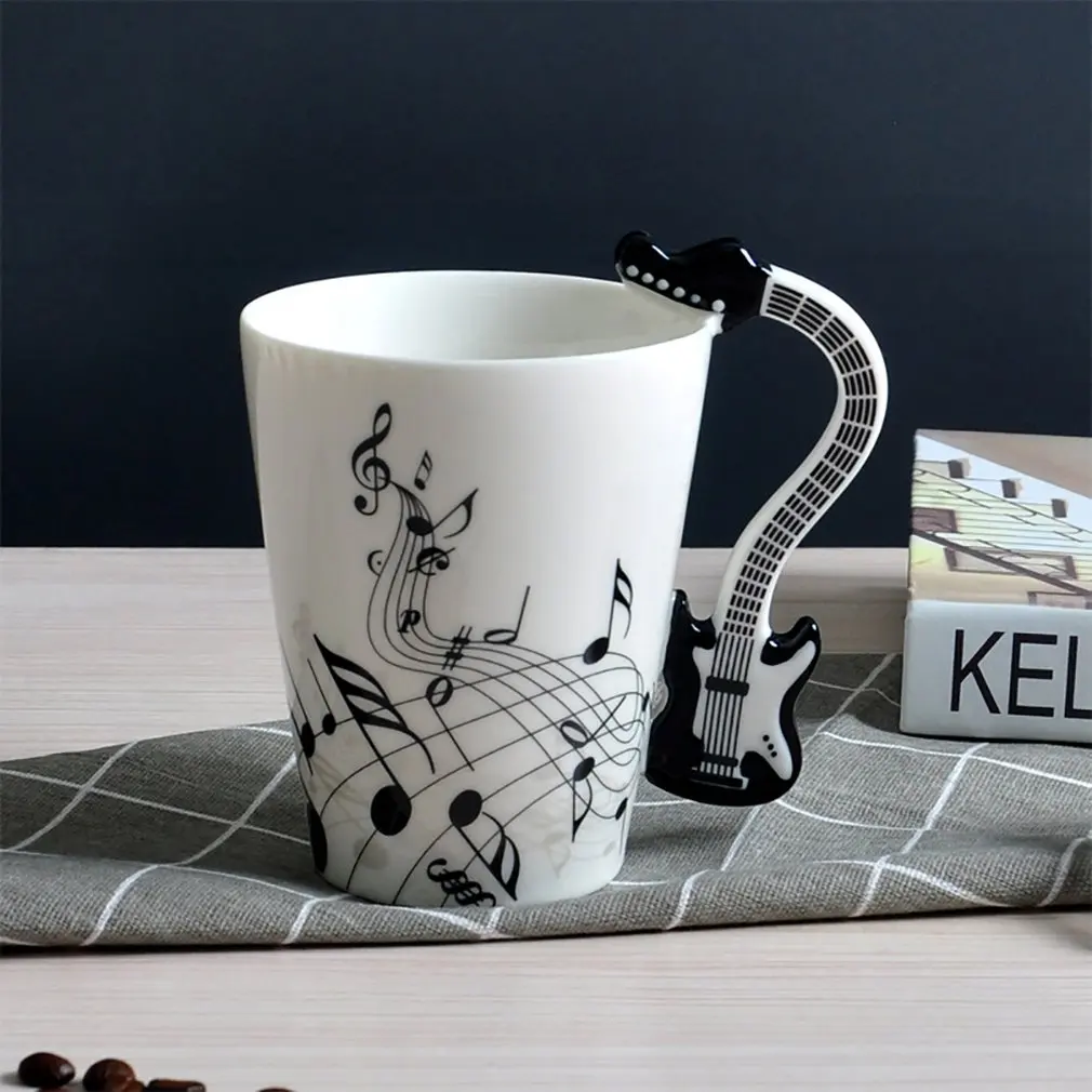 

Guitar/Violin Shape Handle Cup Art Ceramic Mug Musical Instrument Note Style Coffee Milk Christmas Gift Home Office Drinkware