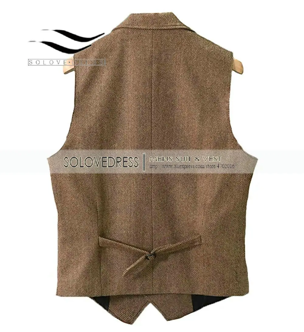 Brown/Blue/Green/Black Men's Tweed Vest Wool Waistcoat Casual Slim Fit Notch Lapel for Winter Leisure Business