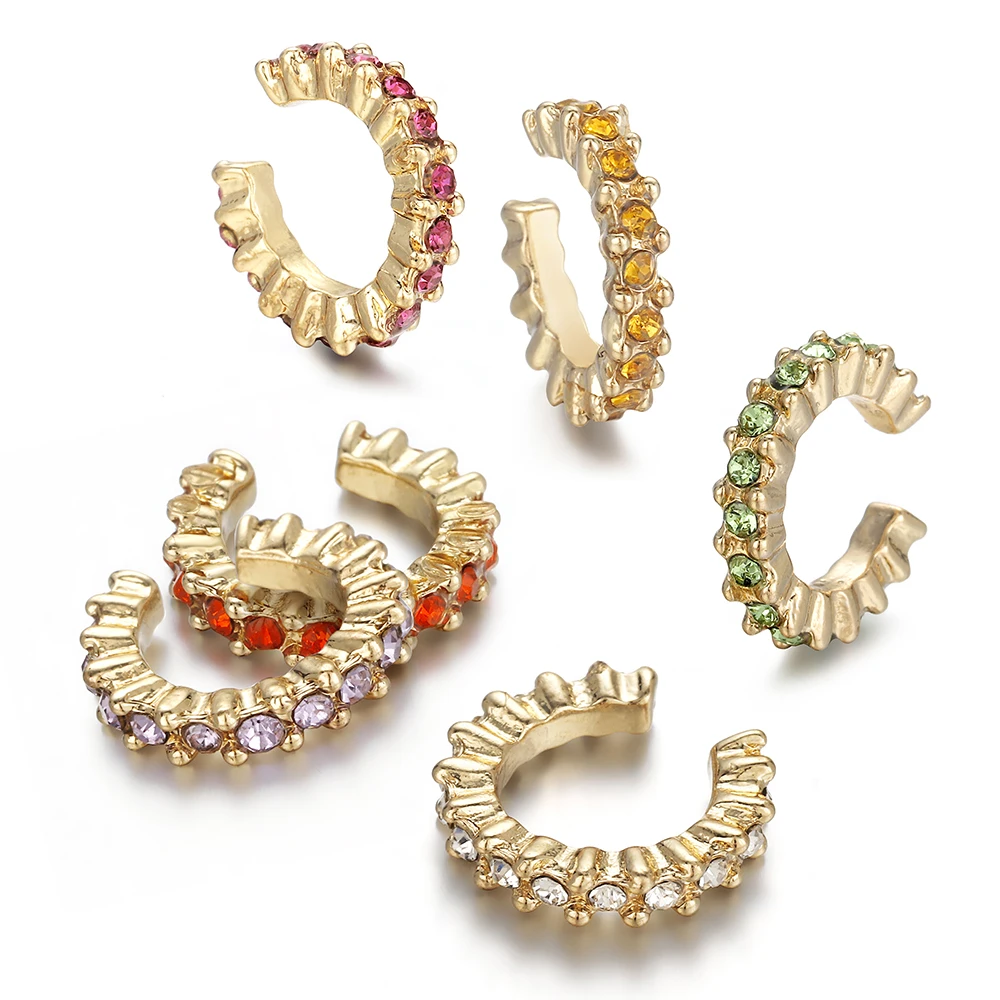Ear Clip Earrings 6pcs Fashion Small Ear Cuff Set For Women Colorful Cubic Zirconia Clip Earring Stackable Cartilage No Pierced