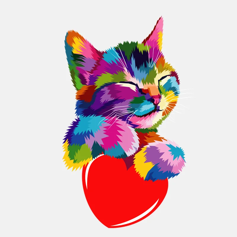 

10.2cm*16.1cm Colorful Cat Holding Heart PVC Decoration Car Sticker