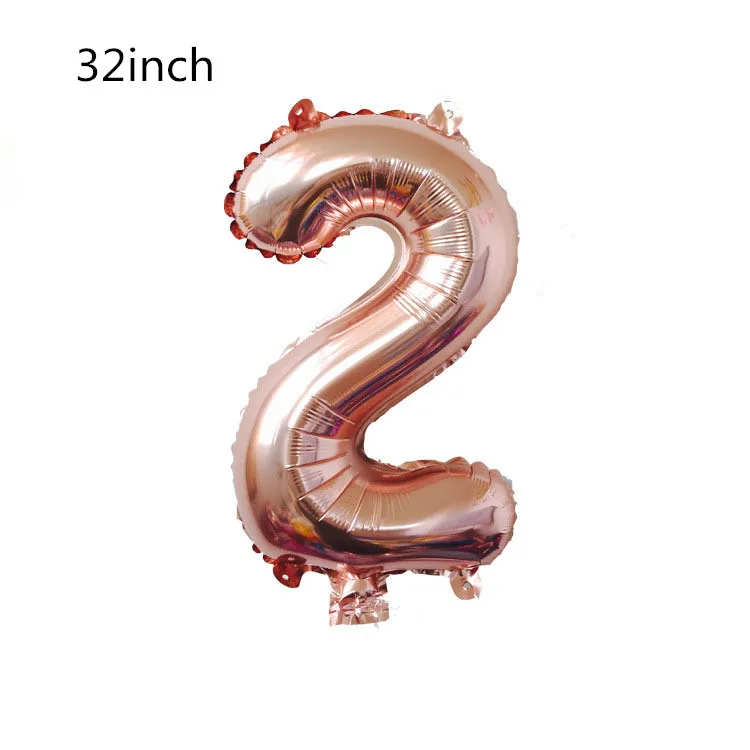 1pcs 32inch Number 2 Вечерние одноразовые столовые приборы набор розово-золотой бумажный стаканчик, тарелка принадлежности для соломинок для детей день рождения Декор для детского душа вечерние принадлежности - Цвет: 1pcs 32inch Number 2