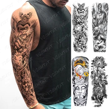 Body Transfer tatuaż tymczasowe tatuaże dla kobiet mężczyzn fałszywe ręka ramię tatuaż rękaw Fox wąż wilk Art fałszywe naklejki Tatto tanie i dobre opinie Jedna jednostka CN (pochodzenie) 48X17cm Zmywalny tatuaż