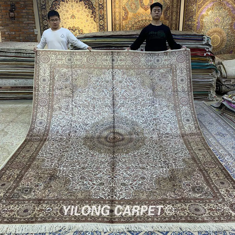 YILONG 8 'x 10' Vantage персидский шелковый ковер большой белый и бежевый Классический