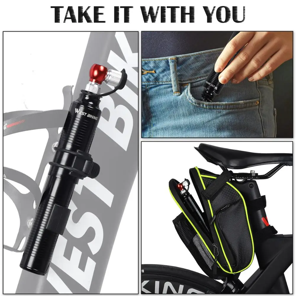 WEST BIKING Bicycle Pump Mini Portable Aluminum Alloy Bike Air Pump Tire Lever Patch Repair Tools Set Cycling Inflator Hand Pump WEST BIKING Bicycle Pump Mini Portable Aluminum Alloy Bike Air Pump Tire Lever Patch Repair Tools Set Cycling Inflator Hand Pump