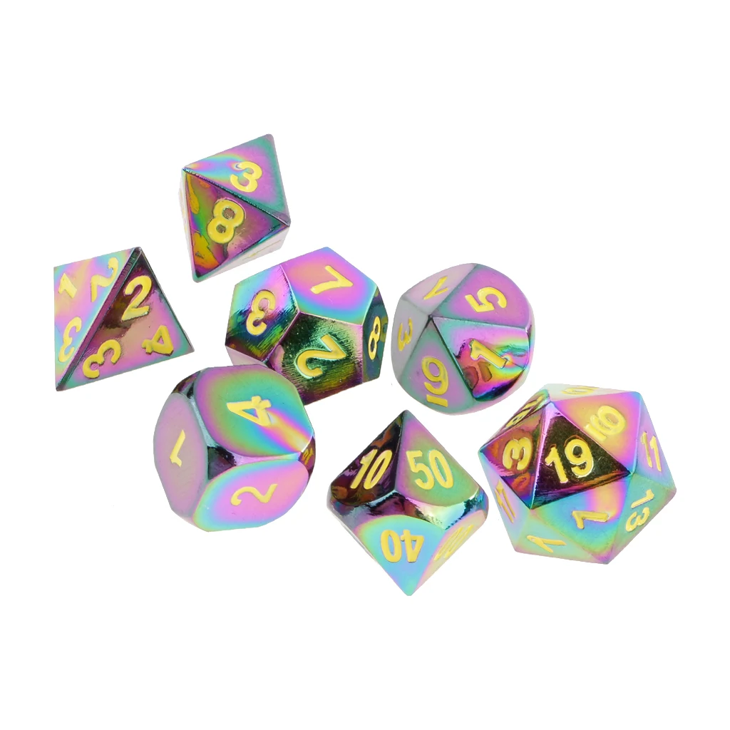 7pcs Rainbow Zinc Alloy Multi-sided D20 D12 D10 D8 D6 D4 Dices for Card Board Party Game Dungeons and Dragons MTG RPG Accessory