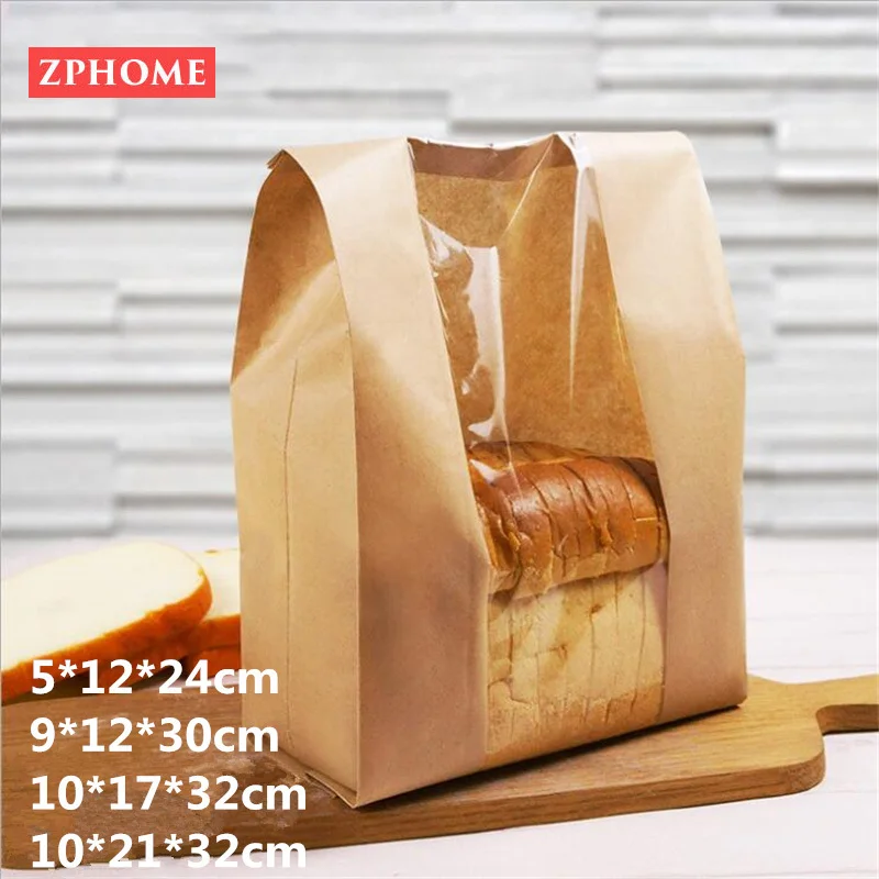 

LBSISI Life 10pcs Kraft Paper Bread Clear Avoid Oil Packing Toast Window Bag Baking Takeaway Food Package Cake Bag Party