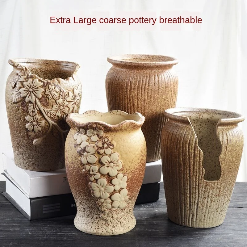 

Flower Pot Large Extra Large Old Pile High Pot Retro Breathable Creative Simple Clay Pot Stoneware Ceramic Fleshy Flower Pot