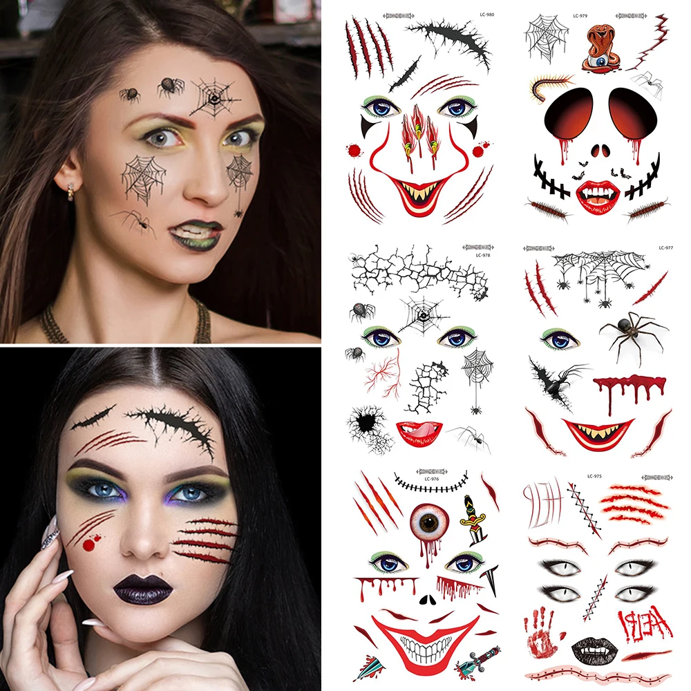 Временные татуировки наклейки для нанесения татуировок водостойкий боди-арт Хэллоуин лицевая наклейка тату атмосфера смешной пятнистый декор для маскарада