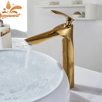 

Bathroom Basin Gold Faucet Sink Faucet Hot Cold Mixer Crane Tap Deck Mount Tall Single Hole Handle New Design Modern faucets