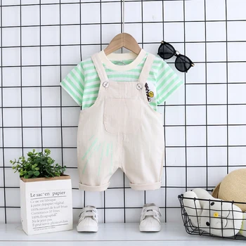 

Summer Baby Boy Clothes Set Striped Shirt + Overalls Two-piece Suit for Children Outfit Fashion 12 3 4 Years Boy Short Sleeve