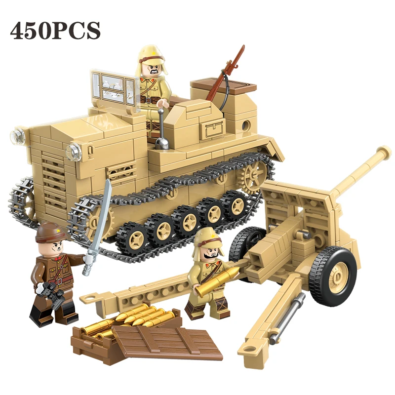 NEW 450PCS Japan 98 type Field Gun tractor Building Blocks Legoed WW2 Japan Army Soldier Figures Weapon Bricks Toys for children