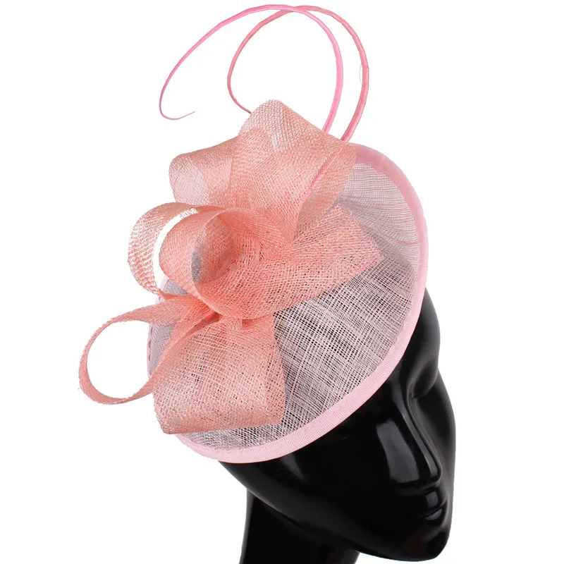 Sinamay millinery, головной убор, головной убор, Заколки для женщин, для гонок, церкви, свадебные перьевые аксессуары, новинка, высокое качество, millinery - Цвет: Розовый