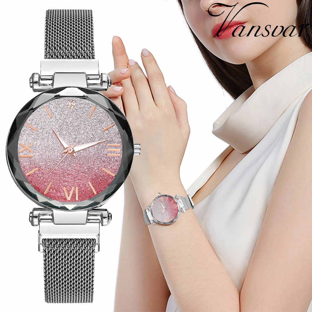 

Hot Fashion Women Magnet Buckle Gradient Starry Sky Roma Dial Watch Luxury Ladies Stainless Steel Quartz Watch Clock