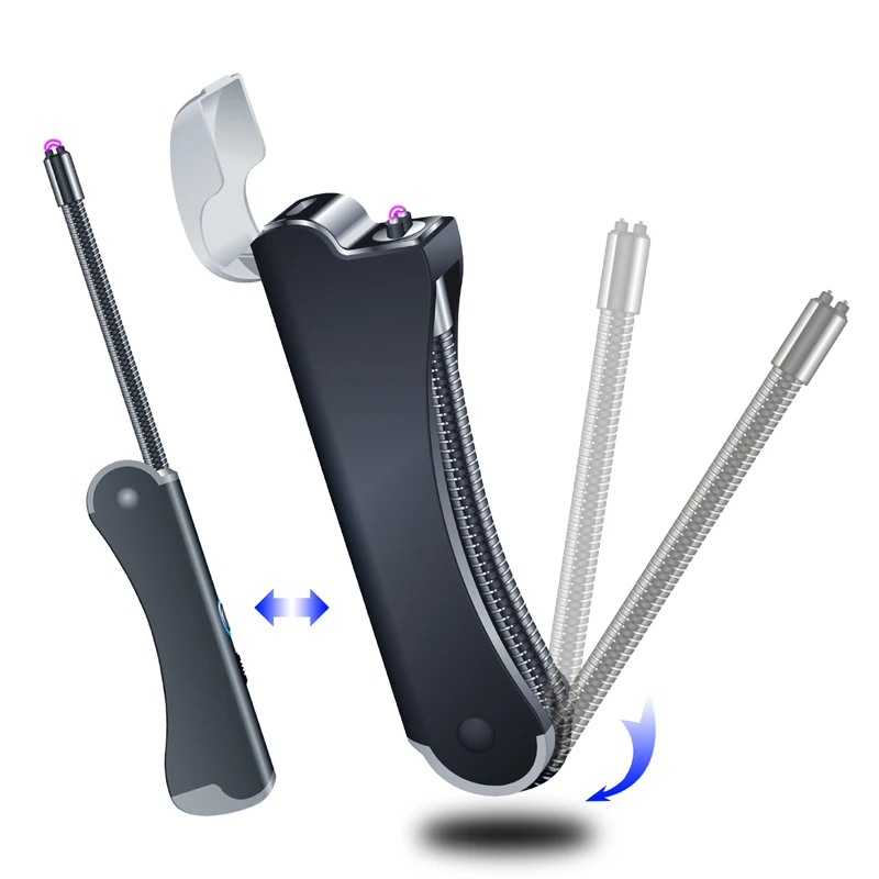 

Hose Folding Safety USB Charging Lighter Cigar Lighter BBQ Cigarette Cigar Multi-Function Pulse Arc Igniter Windproof Lighter