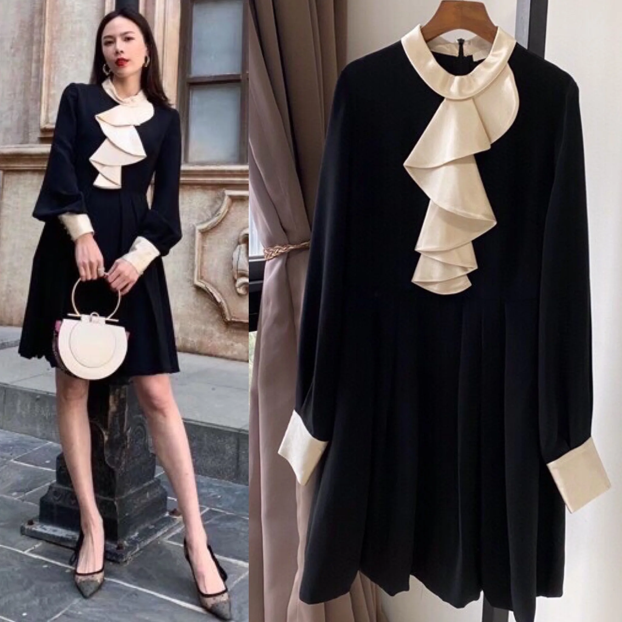 Новая мода 2020 осенняя одежда модное Плиссированное черное платье женское