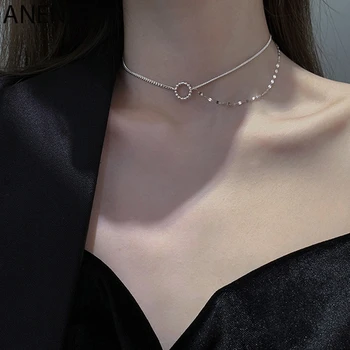 

ANENJERY Double Layer Round Circle Choker Necklace for Women Temperament Geometric Clavicle Chain Necklace Jewelry S-N727