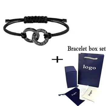 

SWA Unique Handsome Bracelet Classic Black Leather Bracelet Round Crystal Men's Decoration Send Boyfriend Romantic Birthday Gift