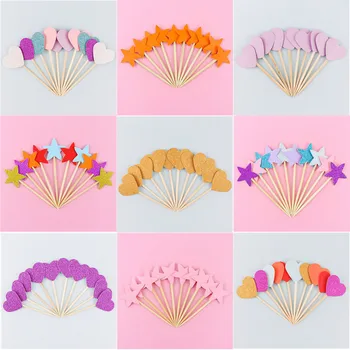 

cakesmile 10pcs Mini Heart Star Cupcake Toppers Birthday Cake Topper Decorating Wedding Party Decorations Baby Shower Favors