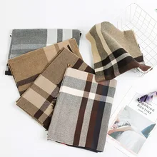 Клетчатый зимний шарф тренд корейский стиль простой мужской клетчатый шарф британский бизнес классический тёплый платок одноцветные шарфы Мода