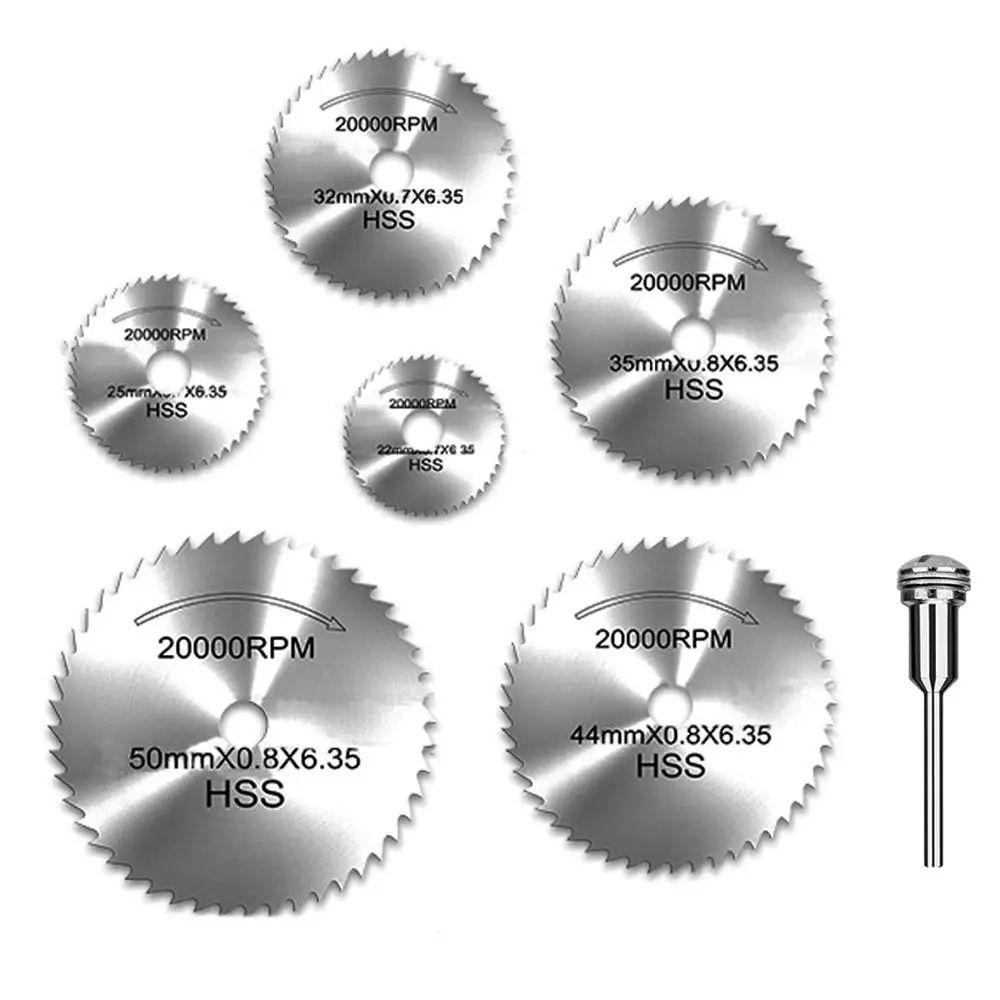 7Pcs Mini HSS Saw Disc Wheel Circular Cutting Blades Mandrels Drills Rotary Tool 