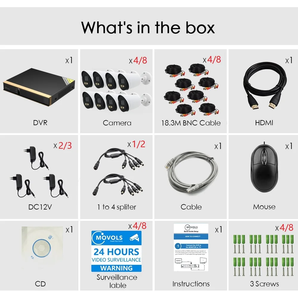  Movols 1080P Colorful Night Vision CCTV Kit Outdoor Waterproof Video Surveillance System 8CH DVR 8P - 4.00007E+12