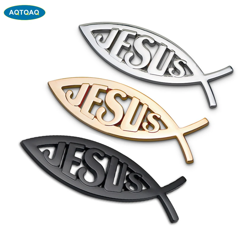 AQTQAQ 1Pcs 3D Metal JESUS Car Side Fender Rear Trunk Emblem Badge Sticker Decals for JEEP Dodge BMW Mustang Volvo Chevrolet | Автомобили