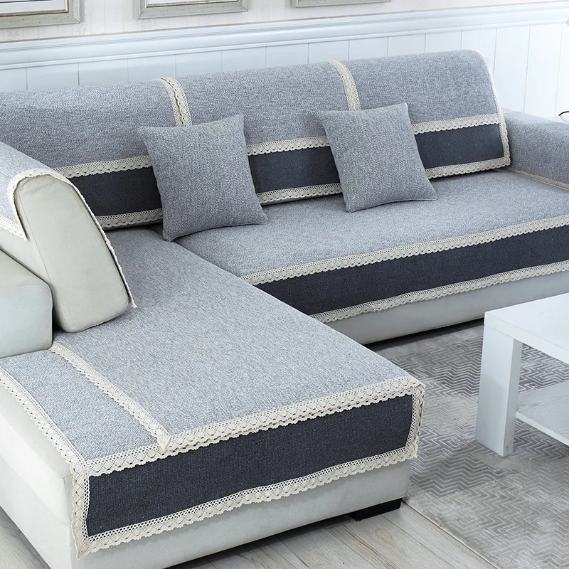 Cotton Linen Fabric Sofa Cover Modern Style Soft Slip Solid Color Couch Seat
