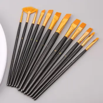 

12pcs/set Professional Paint Brush Nylon Hair Artist Brush With Mixing Palette Set For Acrylic Watercolor Oil Painting Supplies