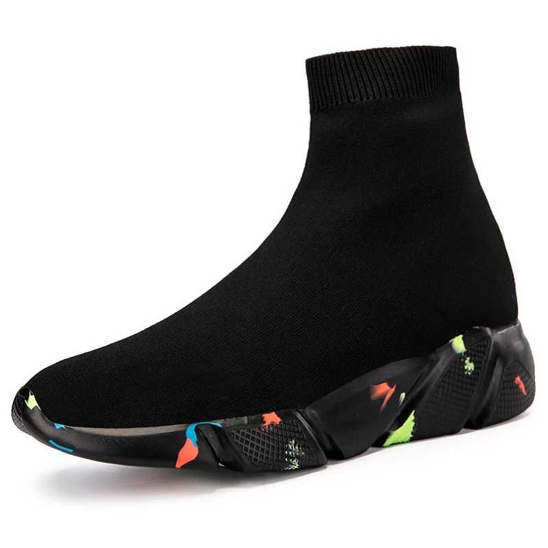 Black colorful Спортивная обувь для мужчин, скоростная вязанная пара носков, кроссовки для тренировок, спортивная женская повседневная обувь, Zapatos De Mujer Adulto размера плюс 47 - Цвет: Black colorful