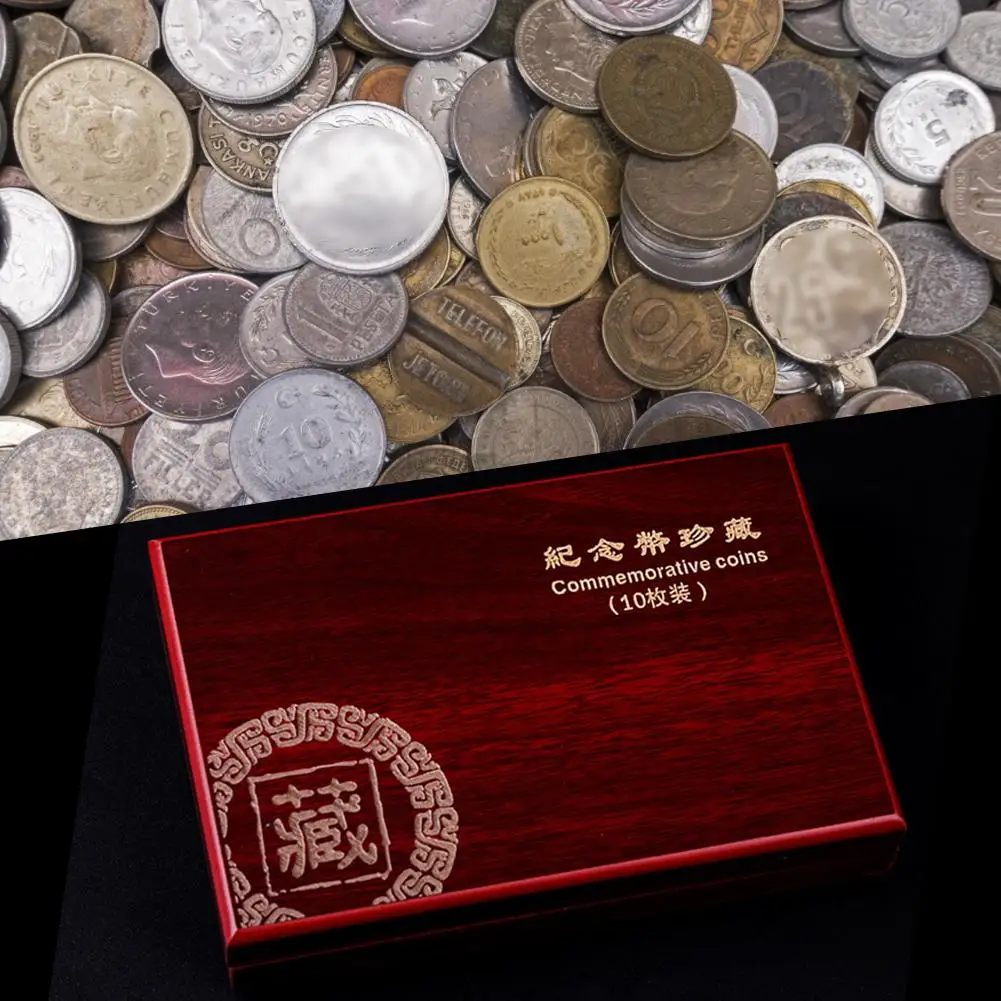 

10 coins Adjustable Wooden Case Display Coins Boxes Organizer Container Storage Holders Anniversary Collection Home Storage