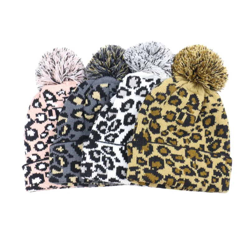 

European and American leisure adult knitted hat parent child warm leopard wool hat warm pullover Hat Child