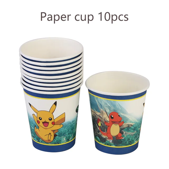 Pokemon Birthday Party Tool Props Straw Banner Baby Shower Party Supplies Wedding Balloon Decoration Pikachu Topper Boy Surprise 10PCS cup