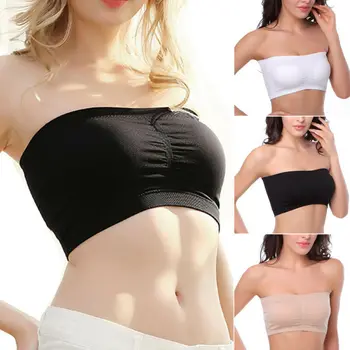

Women sexy tube top Tanks black nude nylon soft Gathering thickening seamless strapless top breathable sports Tanks Camis