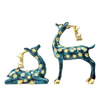 

2Pcs Modern Couple Sika Deer Elk Figurine Sculpture Cabinet Display Table Decor