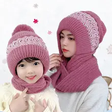 2 In 1 Thicken Scarf Hood Cartoon Hat Winter Warm Soft Thickening Conjoined Cap Winter Warm Glove