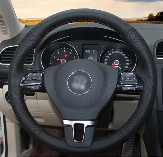 Черный кожаный чехол рулевого колеса автомобиля DIY для Volkswagen VW Golf Tiguan Passat B7 Passat CC Touran Jetta Mk6