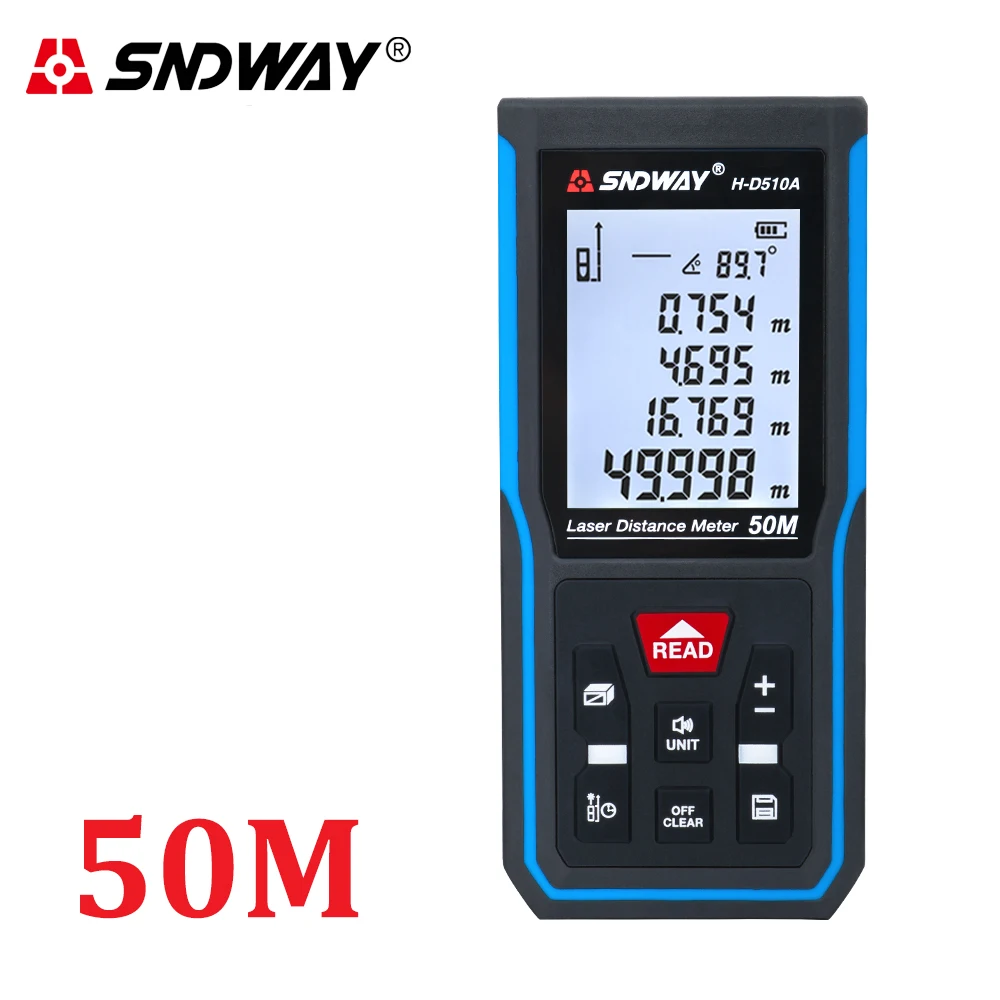 SNDWAY Laser Distance Meter 50M 70M 100M 120M Laser Rangefinder Range Finder Roulette Trena Tape Measuring Tool Build Instrument