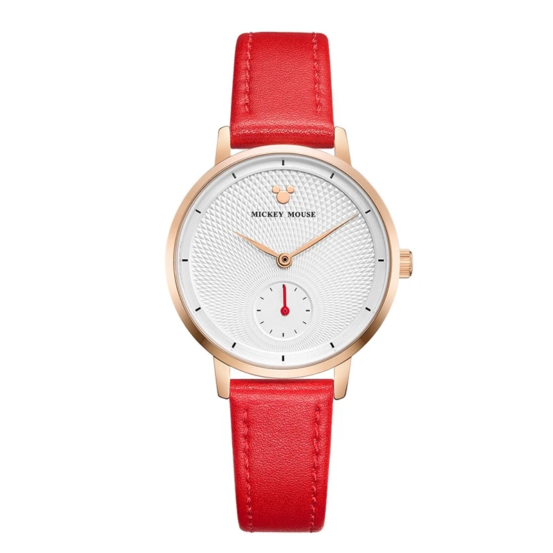 Роскошные Жемчужные женские часы браслет ожерелье три в одном подарок женский кожаный ремешок водонепроницаемые часы Микки Маус Дисней Reloj Mujer - Цвет: Красный