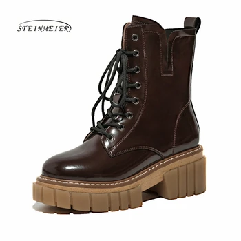 

Women Winter Ankle Boots Genuine Leather Woman shoes 2020 Fashion Keep Warm Round Toe Lace-up Short Boots Ladies Steinmeier