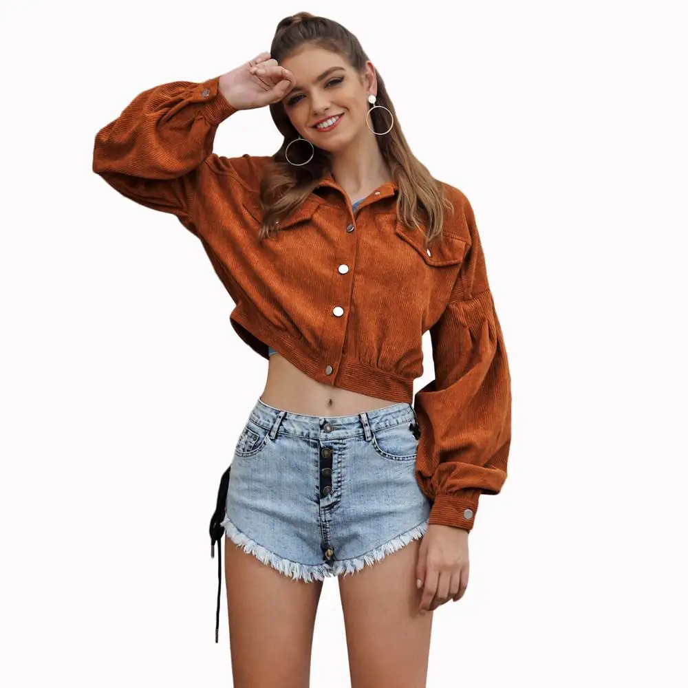 

Corduroy Female Jacket Winter Autumn Coats Plus Size Overcoats Casual Long Sleeve Bomber Jackets for Women Button Short Coat