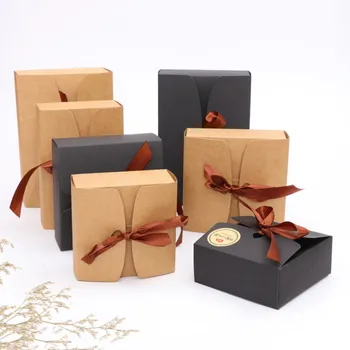 

10pcs /lot new best selling black and Kraft boxes with ribbon,wedding favor boxes,baby shower favor boxes,party gift boxes