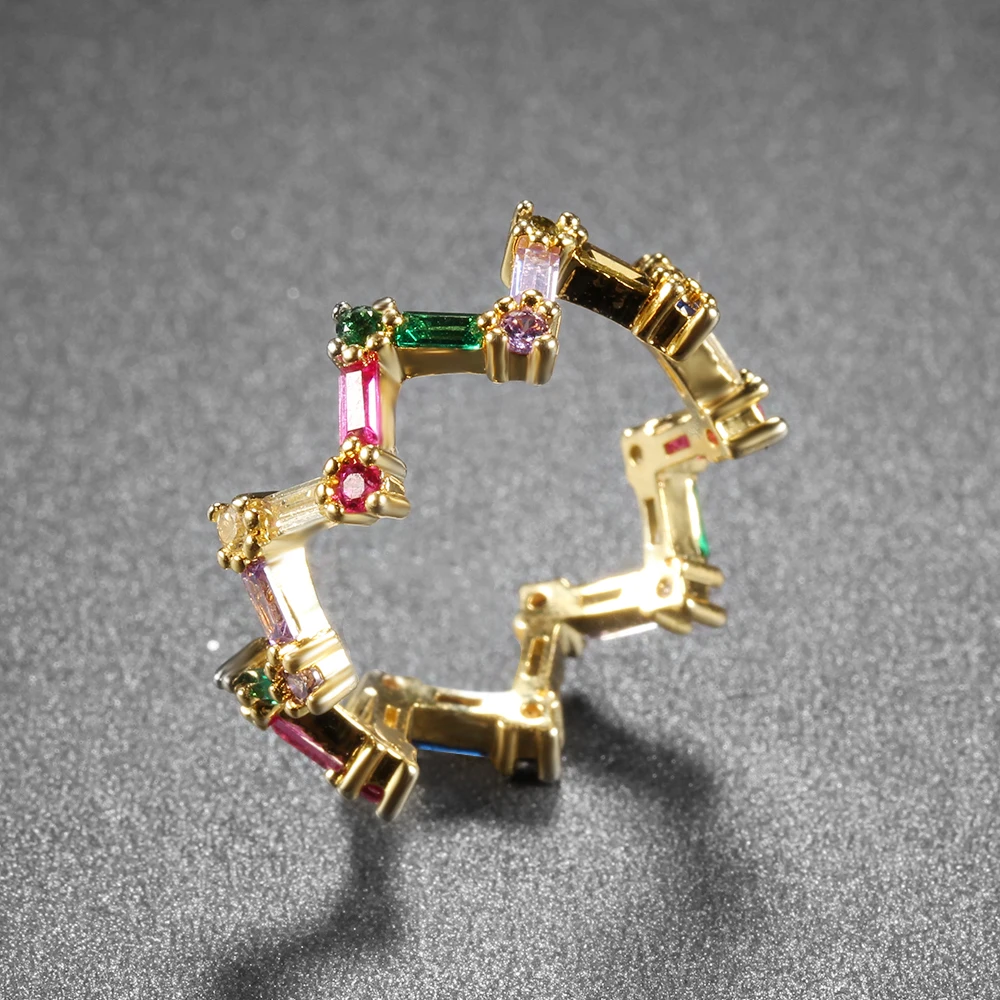 Crown Rainbow Wedding Engagement Ring Women's Inlay Colored Rhinestone Party Gifts Charming Couple Jewelry Accessories | Украшения и
